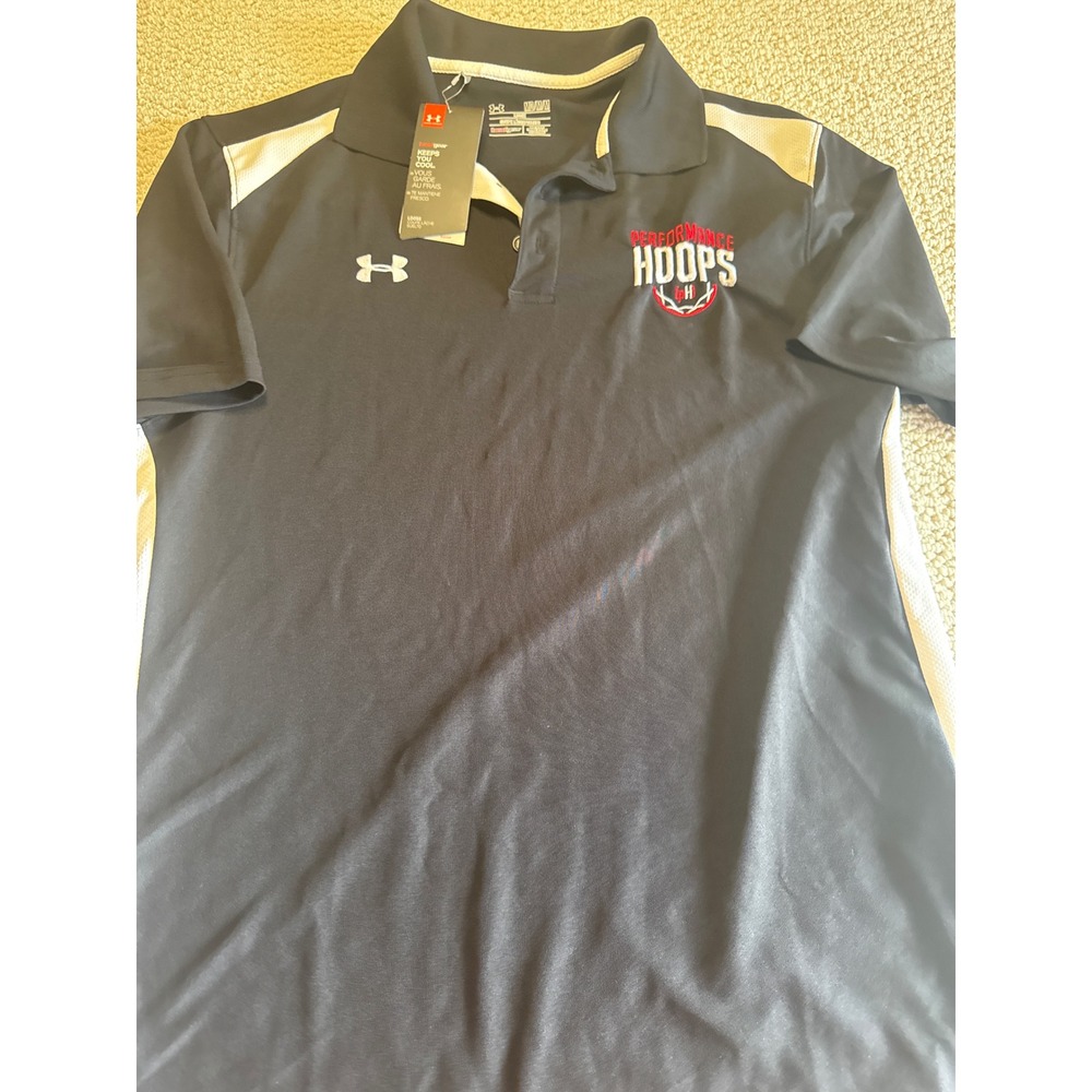 Under Armour HeatGear Performance Hoops Polo Black White Mens Medium MD Shirt
